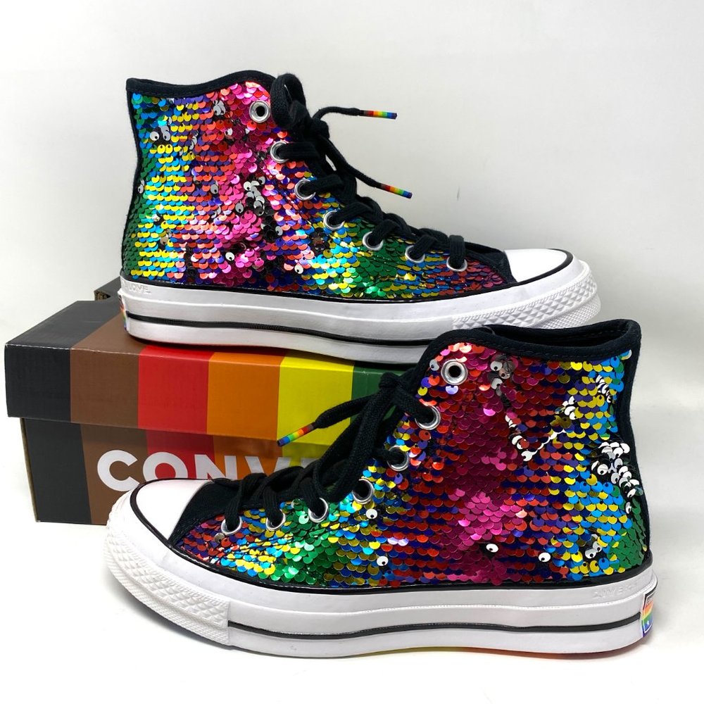 Converse CHUCK 70 High Sequins Multi Sneakers Women’s Size 167755C - Picture 2 of 9